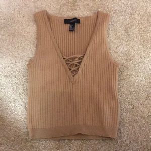 Tan lace up crop top